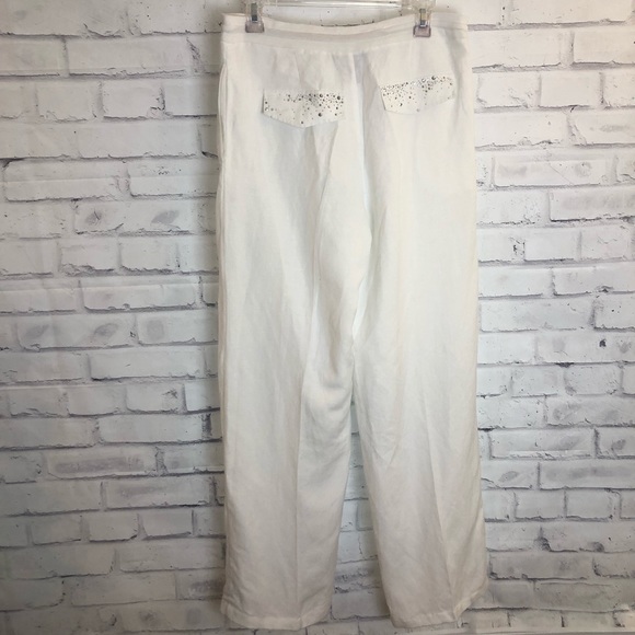 White linen casual crop capris light flow pants - Picture 4 of 6